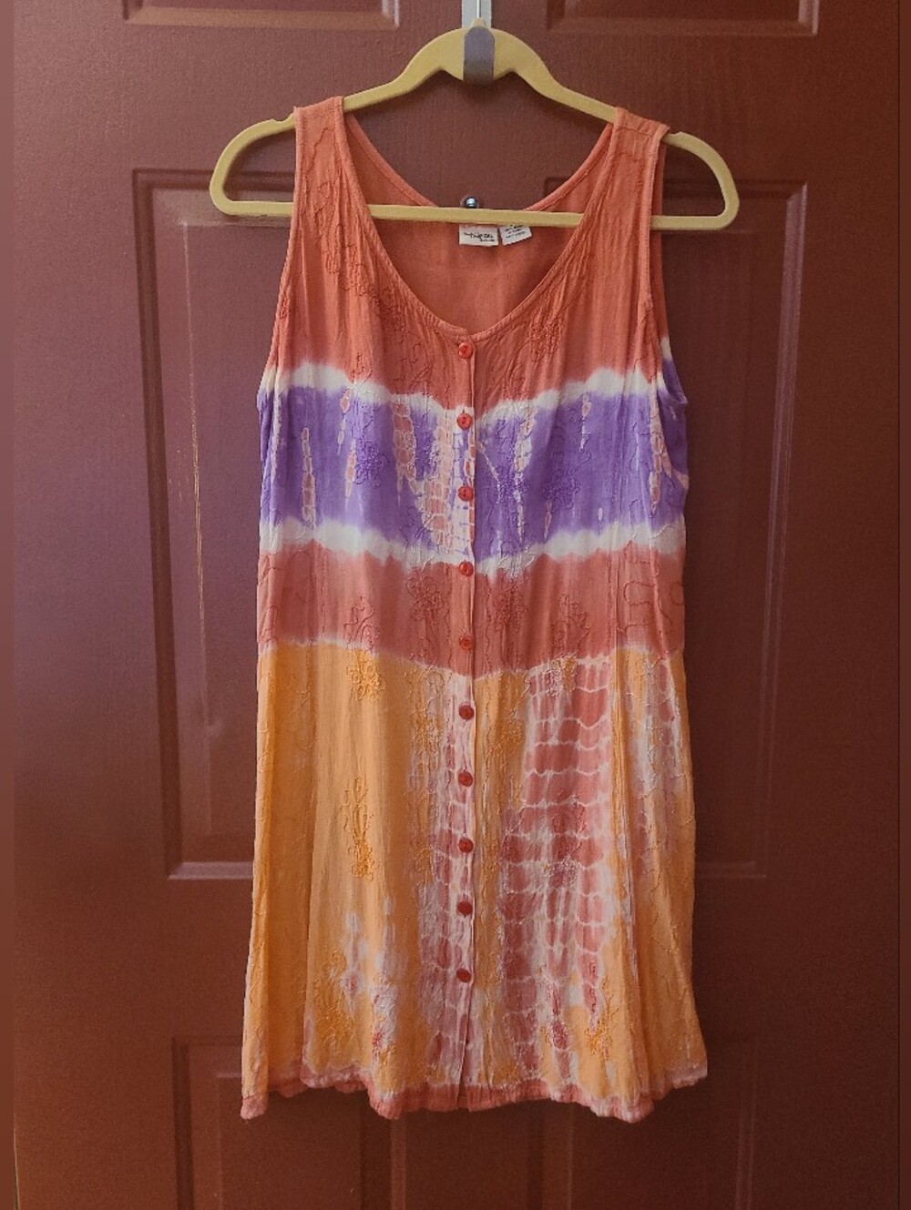 Vintage Indian Tropical Fashion Tie Dye Embroidered Boho Dress 20" Bust Y2K